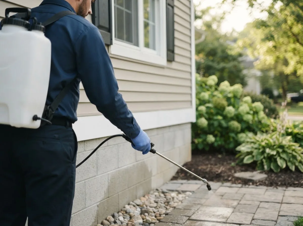 Pest control technician inspecting a home in Durand, MI